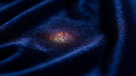 Close-up of a blue fabric texture with some soft folds in itの素材