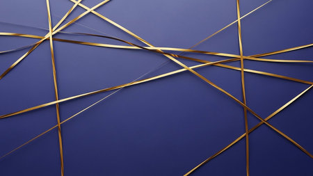 Luxury blue abstract background with golden lines. 3d renderの素材