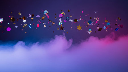 Festival background. Colorful confetti fly in the sky. 3d renderの素材