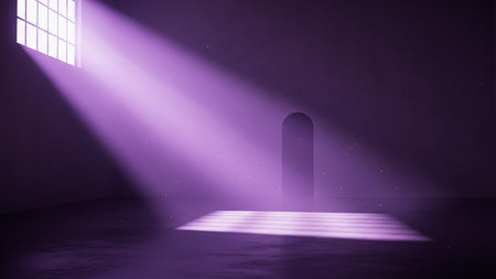 Light from a window in the dark room. 3D rendering.の素材