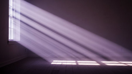 Light from the window in the dark room. 3d rendering.の素材