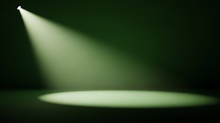 Spotlight on a dark green background. 3d rendering. Studioの素材