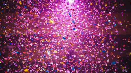 colorful confetti on black background, party and celebration concept.の素材