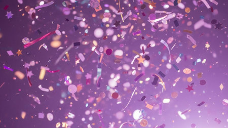 Flying confetti on a purple background. 3d rendering, 3d illustration.の素材