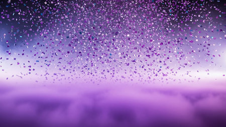 3d rendering of purple abstract background with glittering confetti in the skyの素材