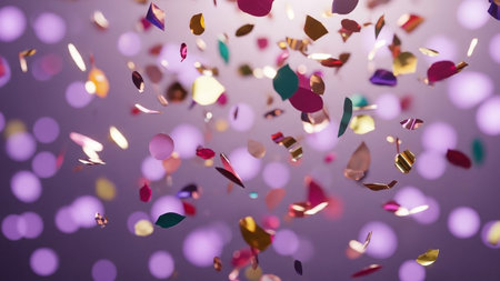 Colorful confetti flying in the air with bokeh backgroundの素材