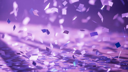 Purple confetti flying in the air. 3d rendering.の素材