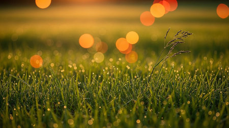 Morning dew on the grass with bokeh light background.の素材