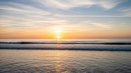 Sunset on the beach of the Baltic Sea in Klaipeda, Lithuaniaの素材