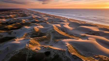 Sunset over the sand dunes on the Baltic Sea in Polandの素材