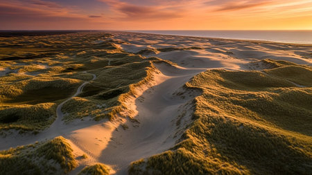 Aerial view of sand dunes at sunset. Baltic sea.の素材