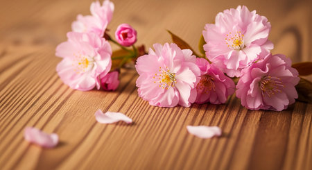 cherry blossom on wooden background with copy space for your textの素材