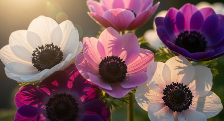 Anemone flowers. Anemone is a genus of flowering plants in the family Ranunculaceae.の素材