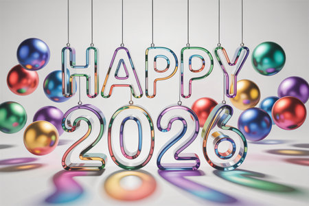 Happy New Year - 3D Rendered Illustration with Colorful Balloonsの写真素材