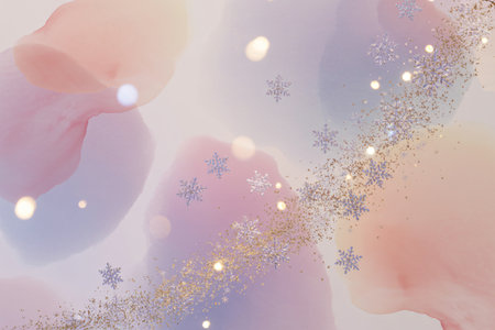 Christmas background with snowflakes, bokeh lights and starsの写真素材