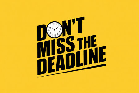 Dont miss the deadline typography with clock on yellow background.の写真素材
