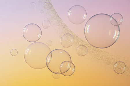 Soap bubbles on a colorful background. Close-up of soap bubbles.の写真素材