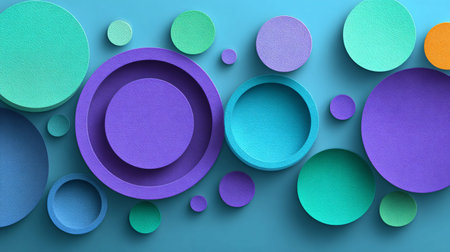 Vibrant three dimensional abstract background features a dynamic composition of textured overlapping...