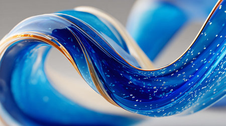 Abstract macro image showcases a mesmerizing undulating wave of translucent deep blue liquid or...