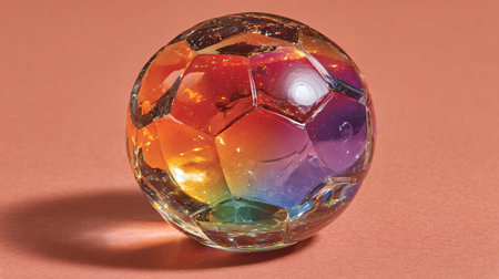 Colorful glass ball on a brown background. Close-up.の写真素材