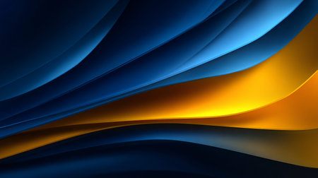Abstract digital wallpaper presents flowing layered ribbons of brilliant golden yellow dramatically...