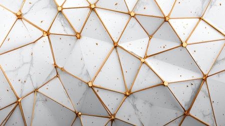Abstract 3d rendering of white marble background with golden lines. Futuristic polygonal design.