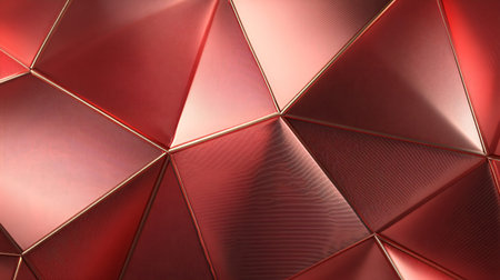 Abstract geometric red background showcases a detailed textured pattern of interconnected polygonal...