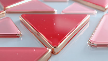 Prominent glossy red triangle with luxurious golden edges stands out amidst a beautiful arrangement...