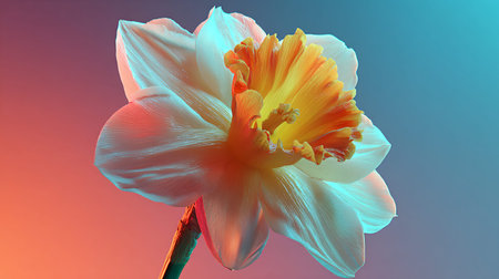 Daffodil flower captured in a stunning macro shot, showcasing its intricate details and delicate...