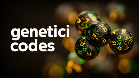 Abstract representation shows dark spheres textured with glowing green and yellow characters...