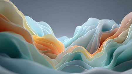 Abstract 3D render showcasing beautiful smooth flowing pastel-colored layers creating a mesmerizing...