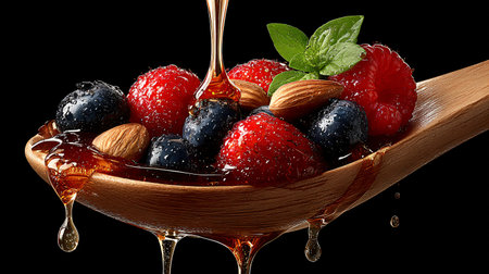 Mango fruit splashing into water with ice cubes on black backgroundの写真素材