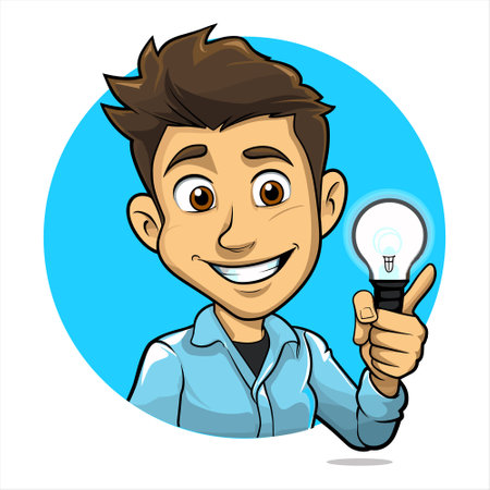 Vector illustration of a man holding a lightbulb in his handのイラスト素材