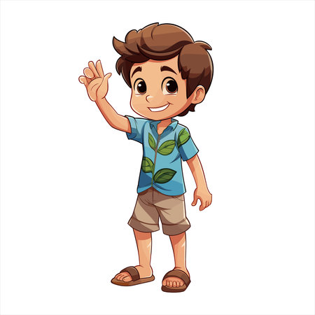 Vector illustration of Cute little boy waving hand on white background.のイラスト素材