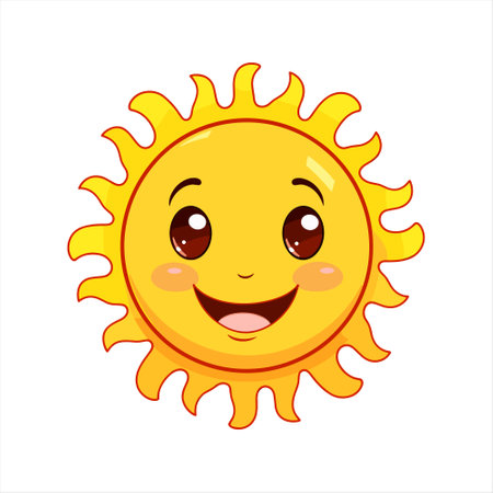 Cute cartoon smiling sun isolated on white background. Vector illustration.のイラスト素材