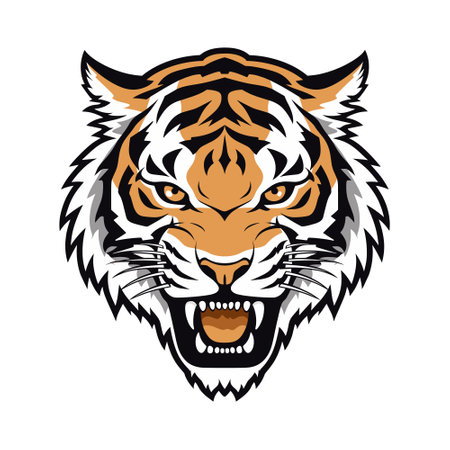 Tiger head mascot vector illustration isolated on white background for sport team logo, badge, t-shirt print.のイラスト素材