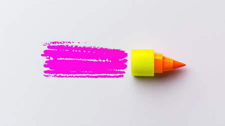 Bright pink highlighter mark on white paper with the highlighter on the sideの素材