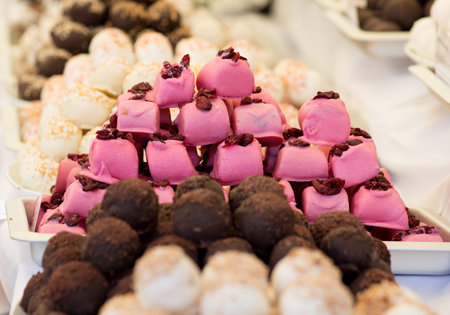 pink chocolate sweets ready to sell on the market