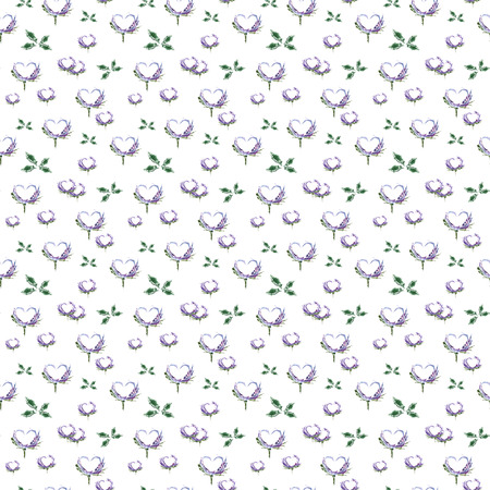 Hearts with leaves watercolor on the white background  floral and romantic seamless patternの写真素材