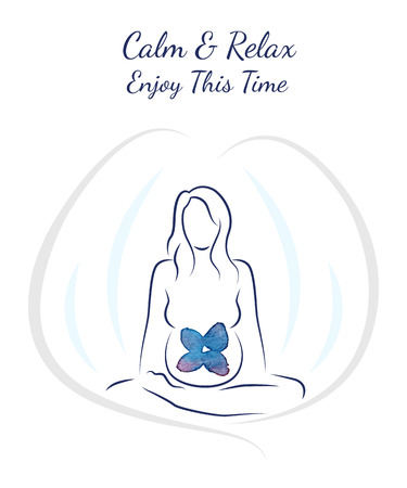 Postcard Illustration poster pregnancy happy time Trimesters nucleation and growth of the child Calm and Relax Enjoy this timeのイラスト素材