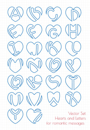 Vector set of alphabet hearts and lettersのイラスト素材