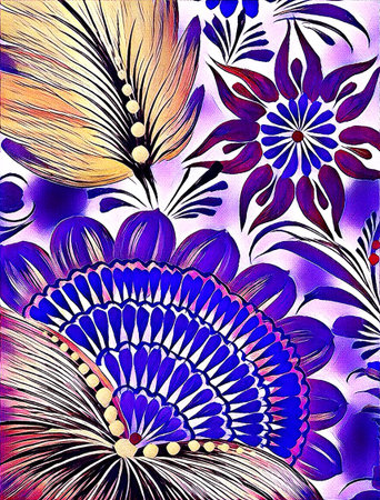 Petrikovskaya painting. Beautiful colorful painting flower with leaves. Traditional Ukrainian...