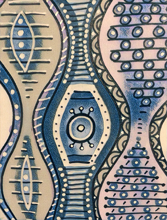 Wave and stripe watercolor pattern. Colorful doodle illustration with canvas textureの写真素材