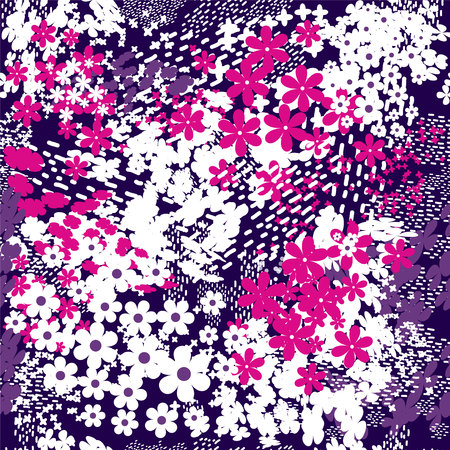 Abstract floral seamless pattern with strokes and dotted for textile, paper and web designの写真素材