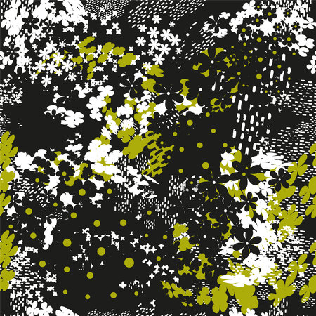 Abstract floral seamless pattern with strokes and dotted for textile, paper and web designの写真素材
