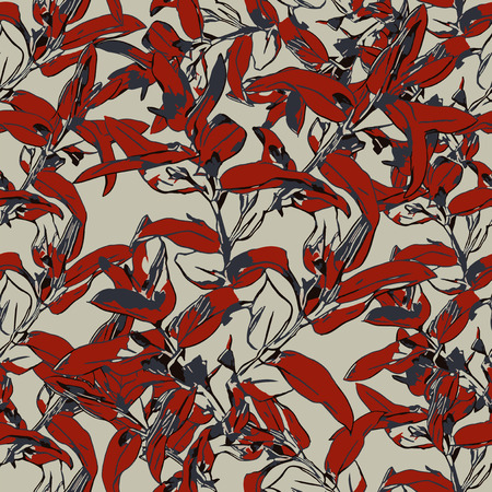 Seamless floral pattern with branches and leaves for textile, fabrics,scrapbooking and web design . Stylized colorful branches.のイラスト素材