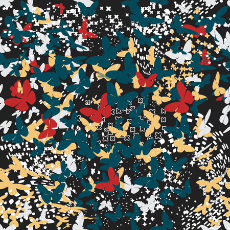 Butterfly seamless vector pattern on dark background.のイラスト素材