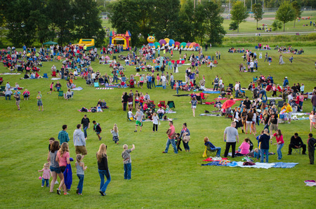 People relaxing at a community parkのeditorial素材