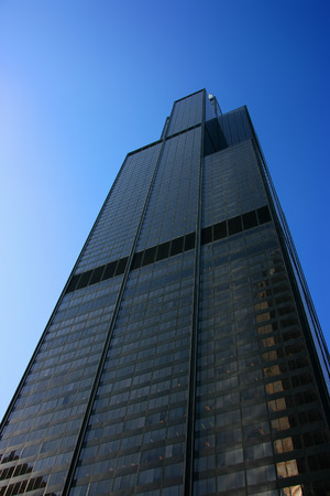 Sears tower seen from below over a blue skyのeditorial素材
