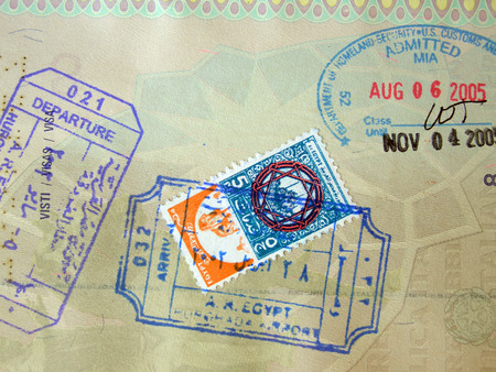Passport page, USA and Egypt stampsの写真素材